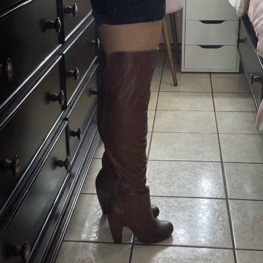 Tan knee high boots